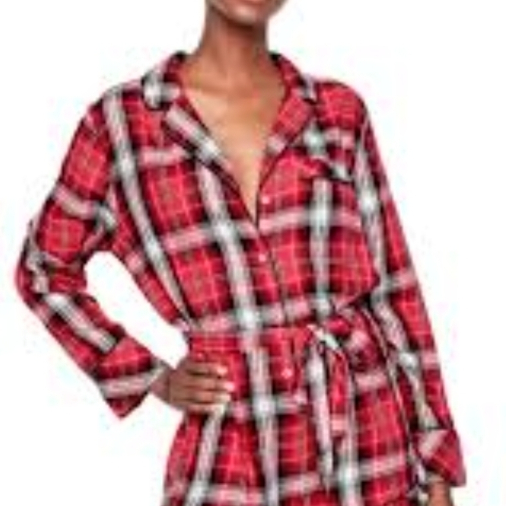 Victoria's Secret Red Plaid Pajama One Piece With Belt